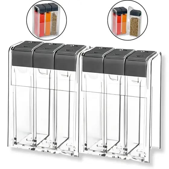 Porta Temperos Com Suporte 3 Unidades Acrílico Transparente Tampa Dosadora Cozinha Premium