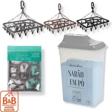 Kit Organização Lavanderia Porta Sabão 1Kg + Varal Quadrado 38cm