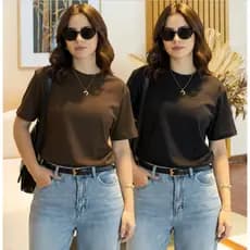 Kit 2 T-shirt Feminina Camiseta Sem Estampa 100% Algodão Vária Cores Blusinha em Promoção