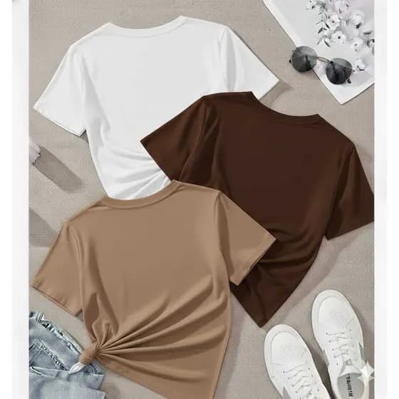 Kit 3 Camisas Lisas 100% Algodão T-shirt Gola Redonda Feminina e Masculina Unissex