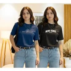 Kit 2 T-shirt Feminina Estampada 100% Algodão Confortável Camiseta Gola Redonda Várias Cores