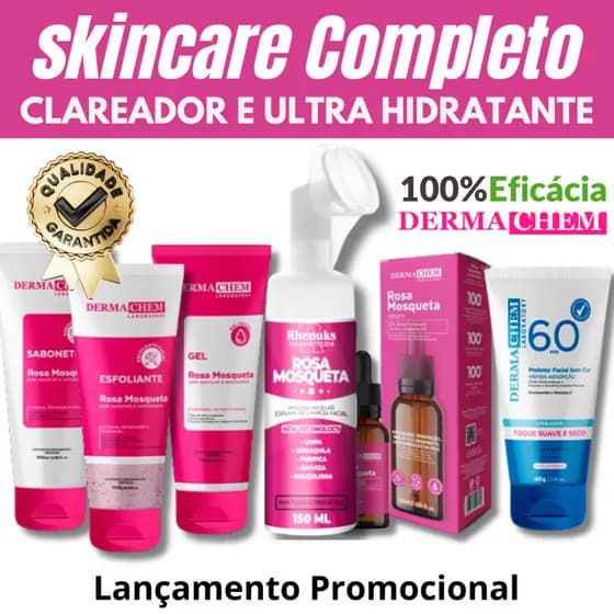 Kit Skin Care Rosa Mosqueta+Sérum Rosa Mosqueta+Protetor Solar FPS60 S/Cor Dermachem+Mousse Micelar