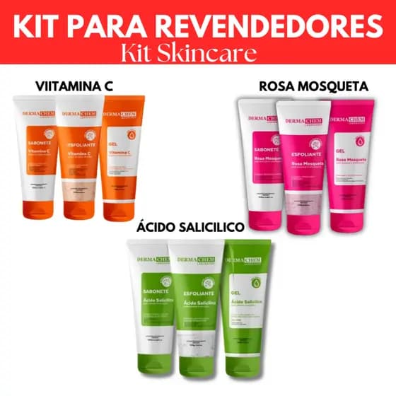3 Kit Skincare - 1 Vitamina C Dermachem+1 Salicílico Anti Acne Dermachem+1 Rosa Mosqueta Dermachem