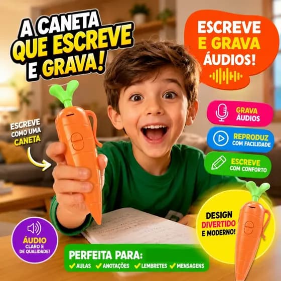 Caneta Gravadora de Áudio - Brinquedo Infantil - Cenoura Reproduz Voz - Divertida