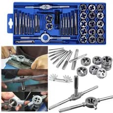 Kit Jogo 40 Pçs Tarraxas Macho e Matrizes Para Abrir Rosca M3-M12 Métrico Resistente com Caixa Organizadora