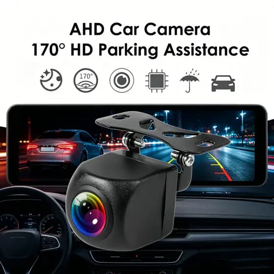 Câmera de ré AHD para carro, câmera traseira à prova d'água IP68K com amplo ângulo de visão e excelente visão noturna.