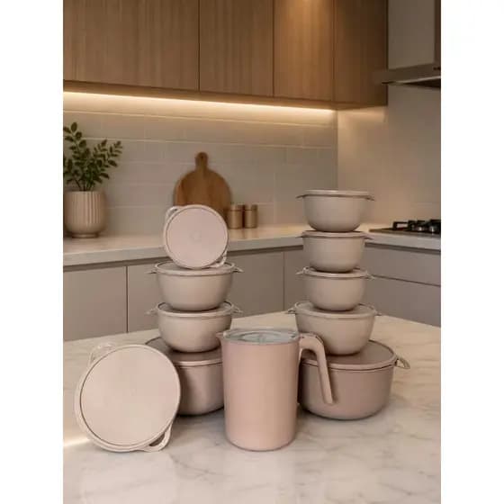 kit Potes  Plástico Redondos Bowls Saladeira Organizador+ Jarra