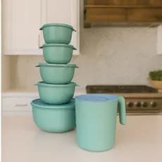 Kit Potes Bowls Redondo Plástico +Jarra Organizador Alimentos