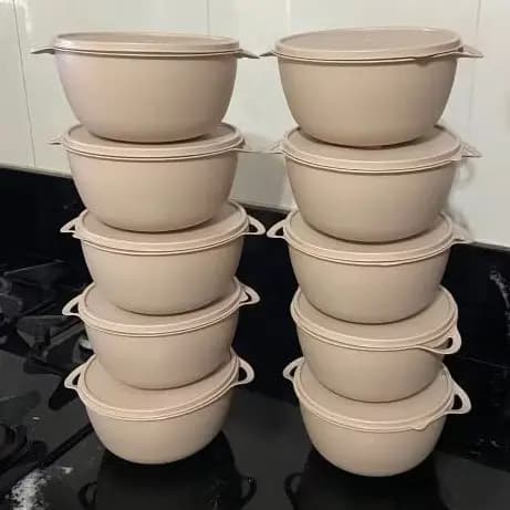 Kit 10 Potes Bolws Redondo Plástico 1 Litro Marmita Organizador Alimentos