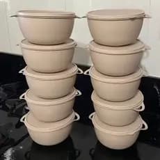Kit 10 Potes Bolws Redondo Plástico 1 Litro Marmita Organizador Alimentos