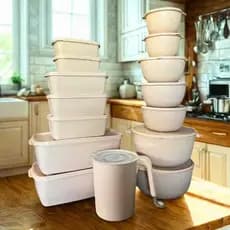 Kit 15 Potes Redondo Bowls e Retângular + Jarra Organizador Alimentos Herméticos