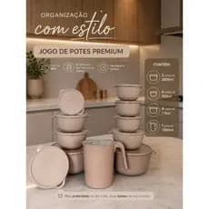 kit 10 Potes com Jarra Bowls Redondo Plástico Tampa Hermética Organizador Alimentos Marmita