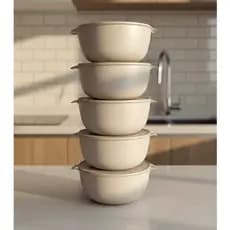 Kit 5 Potes Bolws Redondo Saladeira Tampa Hermética 2,800ml