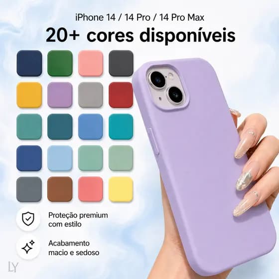 Capa Silicone Aveludada Premium para iPhone 14 / 14 Pro / 14 Pro Max Antichoque Macia e Elegante