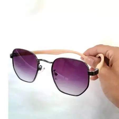 Óculos de Sol Metal Hexagonal Hastes em Madeira Verão uv400 Feminino Masculino Alta Qualidade