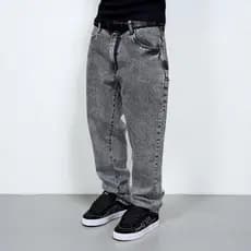Calça Baggy Balão Jeans Estonado Retrô Cós de Botão
