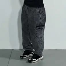 Calça Cargo Jeans Preto Estonado Streetwear Unissex