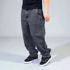 Calça Baggy Masculina Jeans Cinza Estonado