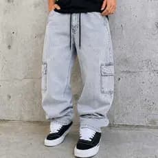 Calça Cargo Jeans Cinza Grafite Estonada Masculina