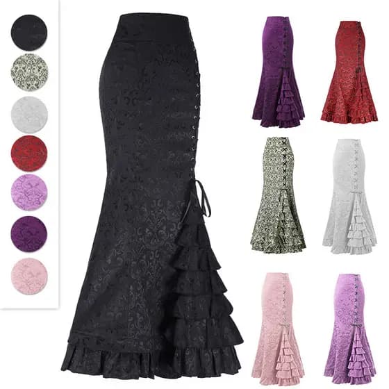Saia europeia e americana de estilo gótico feminino saia preta preta escura saia longa jacquard subcultural saia de rabo