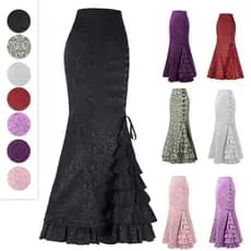 Saia europeia e americana de estilo gótico feminino saia preta preta escura saia longa jacquard subcultural saia de rabo