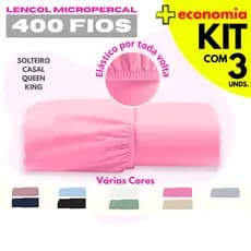 Kit com 3 Lençol - AVULSO - Micropercal Liso - 400 Fios - Solteiro / Casal / Queen / King Size Cama