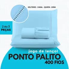 Jogo Lençol Ponto Palito Micropercal 400 Fios Ponto Palito - Solteiro / Casal / Queen / King Size Cama