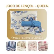Kit 4 Peças Jogo de Lençol Casal Queen 4 Peças Microfibra Diversas Estampas Cama Decorada