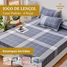 Kit 04 Peças Jogo de Lençol Casal Padrão Microfibra Estampas Sortidas com Elástico