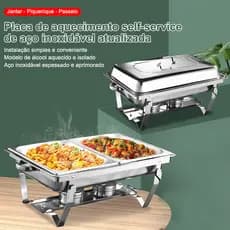 Rechaud Inox Retangular 12 Litros Banho Maria 1 Cuba Buffet MEGGAFLEX