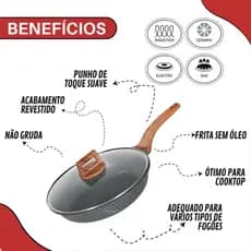 Frigideira de Granito com Tampa – Revestimento Antiaderente e Alta Resistência ao Calor