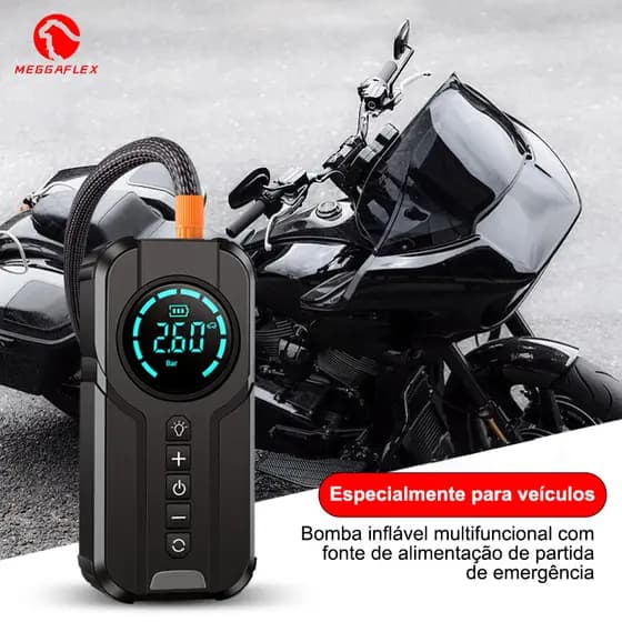 Inflador Elétrico Digital com Display e Bicos Compressor Portátil Veicular Power Bank 5V