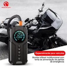 Inflador Elétrico Digital com Display e Bicos Compressor Portátil Veicular Power Bank 5V
