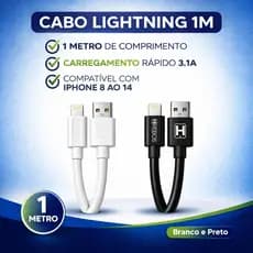 Cabo Lightning iPhone 8 ao 14  1metro 3.1A Carregamento Rápido Branco e Preto HREBOS