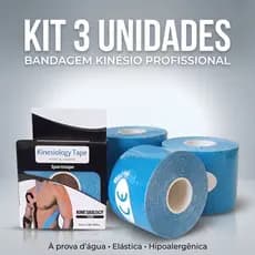 Kit 3 Fita Kinesio Tape Azul Bandagem Faixa Elástica Adesiva Alivia Dor Muscular Fisioterapia 5cmx5m