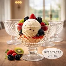 Jogo 6 Taças de Sobremesa em Vidro 250ml - Taça Sorvete Frutas Doces Acaí