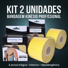 Kit 2 Fita Kinesio Tape Amarelo Bandagem Faixa Elástica Adesiva Alivia Dor Muscular Fisioterapia Esporte 5cmx5m