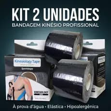 Kit 2 Fita Kinesio Tape Preto Bandagem Faixa Elástica Adesiva Alivia Dor Muscular Fisioterapia Esporte 5cmx5m