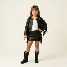 Conjunto Infantil Boiadeira Menina Country Couro Fake Luxo