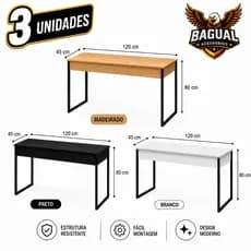 Mesa Escrivaninha 120cm/90cm Para Escritório Computador - Detalhada - Leve - Pés de Alumínio Pintura Eletrostática