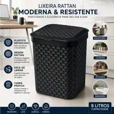 Lixeira Moderna Rattan 5 Litros Resistente para Pia e Escritório- Arqplast