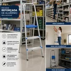 Escada Reforçada para Estabelecimento e Domestica 3 Degraus Alumínio - Real Escadas