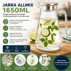 Jarra Moderna em Vidro Reforçado com tampa Antivazamento 1650ml- Allmix