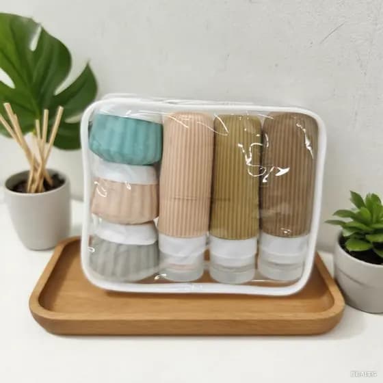 Kit 6 Conjunto de Frascos e Porta Creme para Viagem, 90ml Pote Silicone Portáteis, Porta Shampoo 8308