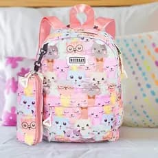 Kit Mochila e Estojo Infantil Feminina Estampa de Gatinho ou Ursinho Confortável Qualidade e Resistencia 601