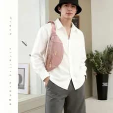 Bolsa Masculina e Feminina Transversal Feminina Pochete em Lona Ajustável para Cintura e Peito