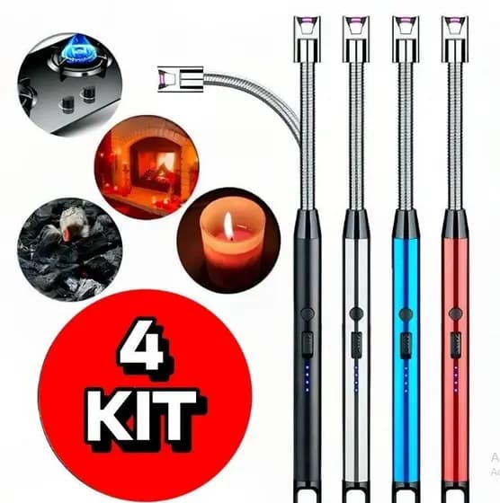 Kit 4 Acendedores De Fogão E Churrasco USB Recarregável – Envio Imediato