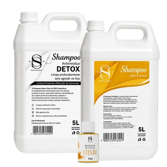KIT PROFISSIONAL SHAMPOO DETOX + SHAMPOO PEROLADO 5L CADA ACOMPANHA BRINDE - S&O PROFESSIONAL
