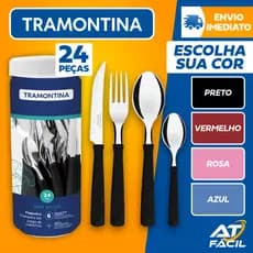Jogo De Talheres Faqueiro Tramontina Aço Inox New Kolor 24 Peças