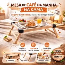 Bandeja Mesa De Cafe Com Pezinhos Para Café Da Manhã na Cama e Sofá 45x26cm